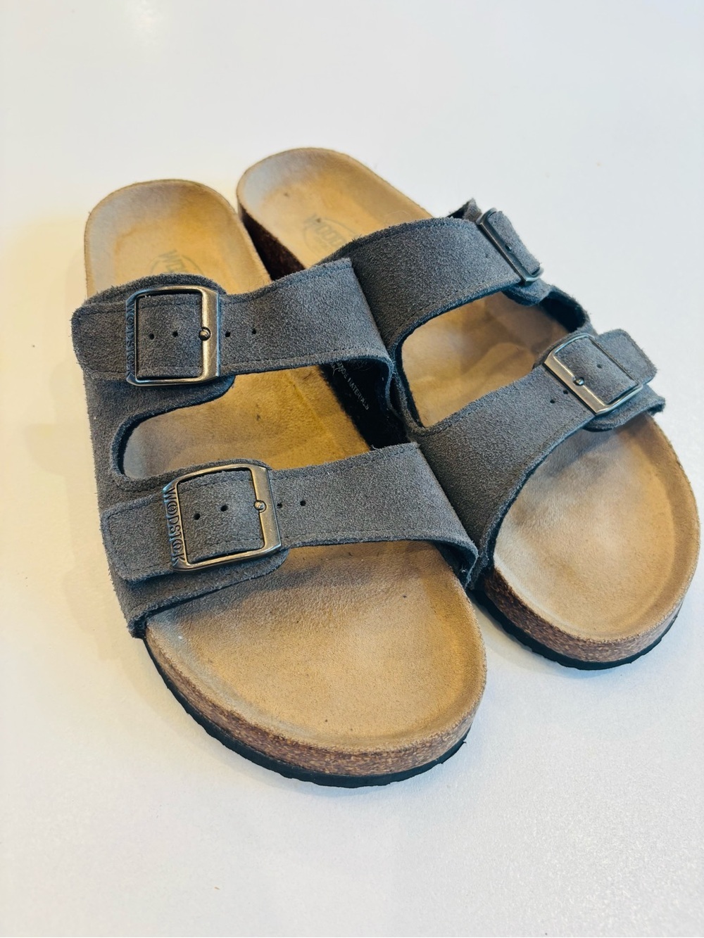 Woodstock Vintage Leather Suede Double-Buckle Slide Sandals - Gray Men’s size 9 - Picture 6 of 10